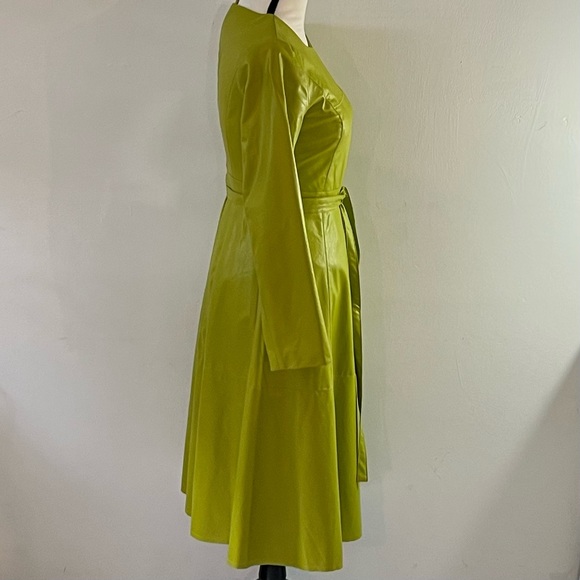 Womens Faux Leather Bodycon Dress Long Sleeve Belt Shirt Dress. - Picture 4 of 6